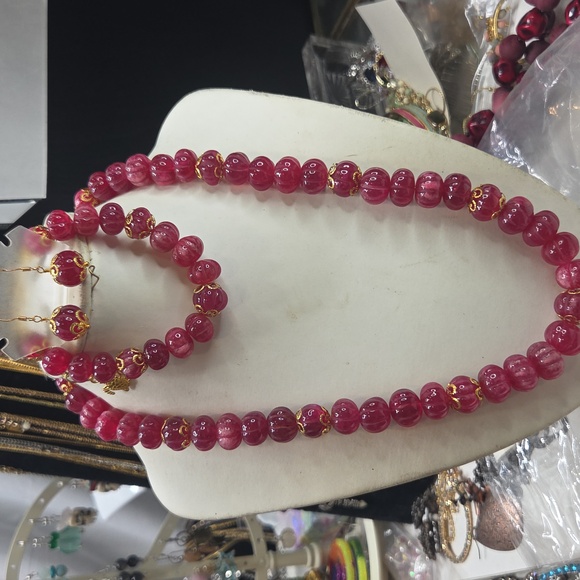 Genuine Ruby Necklace Earrings Bracelet set